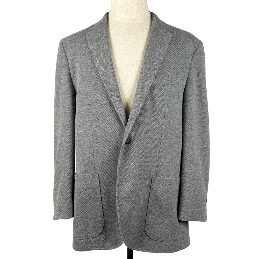Jos. A. Bank Knit Tailored Fit Blazer Mens XL 46R Gray Cotton Blend Sport Coat